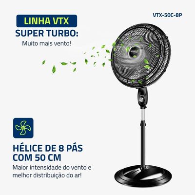 Ventilador de Coluna Mondial Turbo VTX-50C-8P 50cm, 8 pás, 150W - Preto Preto / 110