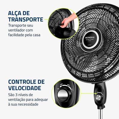 Ventilador de Coluna Mondial Turbo VTX-50C-8P 50cm, 8 pás, 150W - Preto Preto / 110