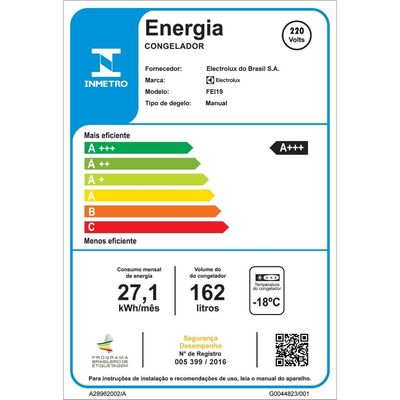 Freezer Vertical Electrolux Cycle Defrost 162L Inverter Uma Porta (FEI19) 220V