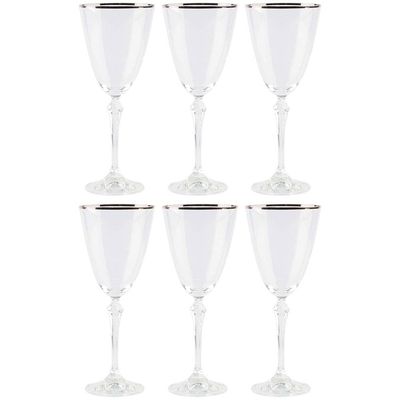 Conjunto de Taças para Água Bohemia Silver Rim 350ml - 6 Peças