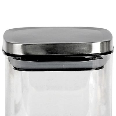 Porta Mantimentos Quadrado Dynasty em Vidro Borossilicato com Tampa de Metal Prata  800 ml