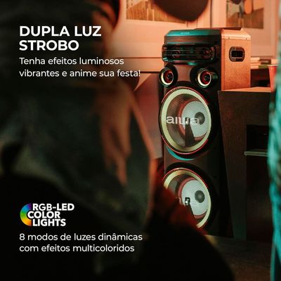 Torre de Som Aiwa T2W-02 com Bluetooth, Iluminação RGB e Entrada USB - 2300W RMS - Bivolt
