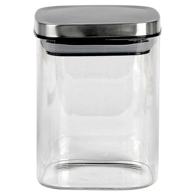 Porta Mantimentos Quadrado Dynasty em Vidro Borossilicato com Tampa de Metal Prata – 800 ml