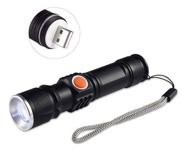Lanterna Tática com Zoom e Recarga USB - Para Caça, Camping, Pesca e Segurança - 3 Modos de Luz