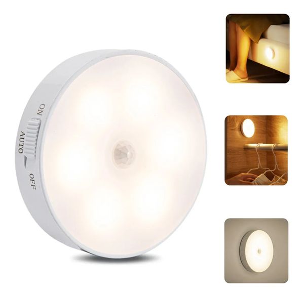Luminária LED Indução Recarregável com Sensor de Movimento - Branco Frio/Quente, 50 Lumens, 3m Alcance
