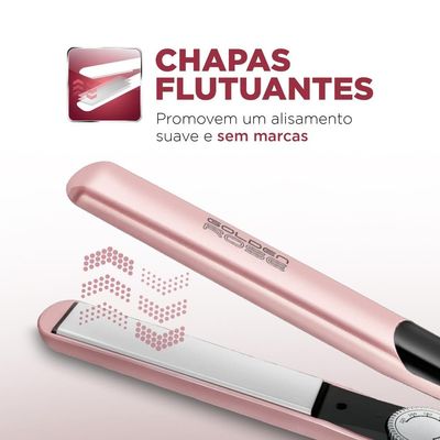 Chapinha | Prancha Mondial Golden Rose P20 Cerâmica 220°C com Emissão de Íons e Cabo Giratório Rosa - Bivolt