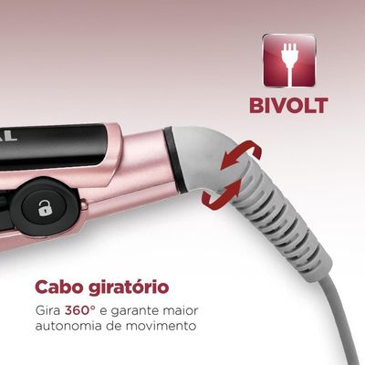 Chapinha | Prancha Mondial Golden Rose P20 Cerâmica 220°C com Emissão de Íons e Cabo Giratório Rosa - Bivolt
