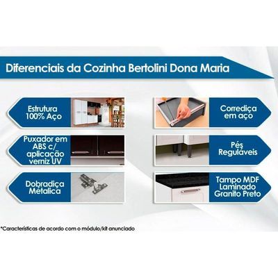 Cozinha Completa Bertolini 4 Peças Aço Dona Maria C4P91 Branco/Preto