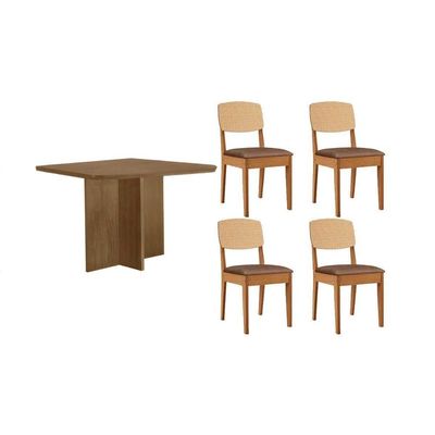 Sala Jantar Mesa Berlim Curvo 90cm + 4 Cadeiras Havana Naturale - Corano Capuccino - Rufato