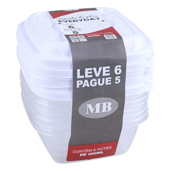 Conjunto 6 Potes 400ml Plásticos MB