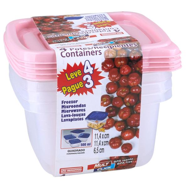 Conjunto com 4 Potes Quadrado Po16/4 São Bernardo Sortido