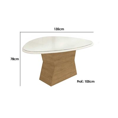 Mesa Jantar Tilia c/ Tampo Madeirado c/ Vidro 135x105cm Off White Vidro Off White Kappesberg