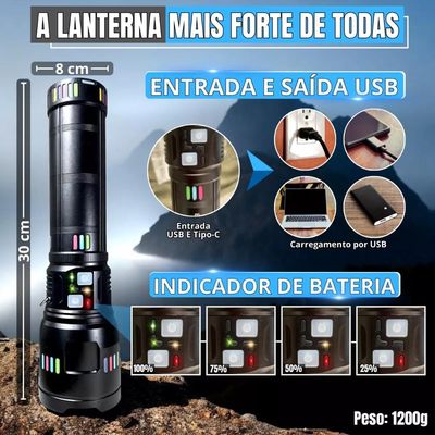Lanterna Ultra Led Tática Recarregável Canhão De Luz Longo Alcance 6 Km Profissional