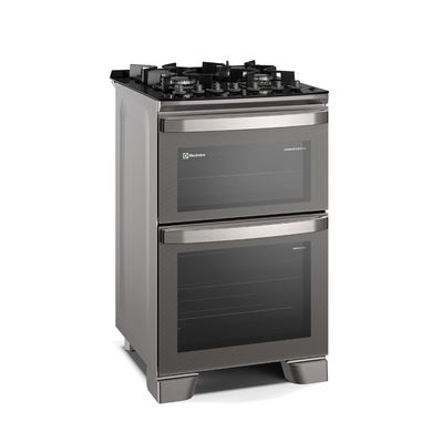 Fogão 4 bocas Electrolux Cinza Experience Mesa de Vidro, 2 fornos e PerfectCook360 (FE4DG) 127V