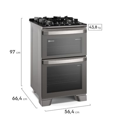 Fogão 4 bocas Electrolux Cinza Experience Mesa de Vidro, 2 fornos e PerfectCook360 (FE4DG) 127V