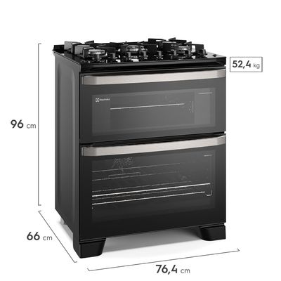 Fogão 5 bocas Electrolux Preto Experience Mesa de Vidro, 2 Fornos e PerfectCook360 (FE5DB) 220V