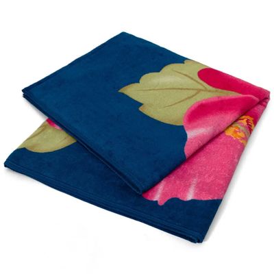 Toalha de Praia KazzaVip Veludo Estampado Reativo 100% Algodão Flora 76cmx1,52m Resort Azul