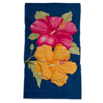 Toalha de Praia KazzaVip Veludo Estampado Reativo 100% Algodão Flora 76cmx1,52m Resort Azul