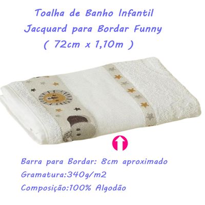 Kit ( 3 ) Toalha de Banho KazzaVip Infantil 100% Algodão Jacquard Barra para Bordar Funny Branco Off-White