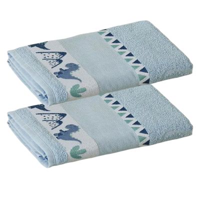 Kit ( 2 ) Toalha de Banho KazzaVip Infantil 100% Algodão Jacquard Barra para Bordar Funny Azul