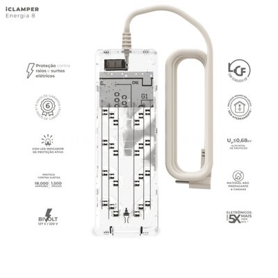 Filtro De Linha iCLAMPER Energia 8 Tomadas LCF Transparente