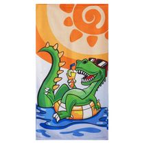 Toalha de Praia KazzaVip Microfibra 100% Poliéster Estampada Anti Areia  Dino Summer New r 60cm x 110m Laranja
