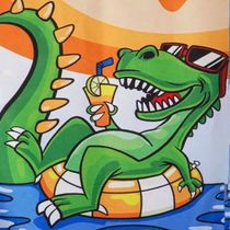 Toalha de Praia KazzaVip Microfibra 100% Poliéster Estampada Anti Areia  Dino Summer New r 60cm x 110m Laranja