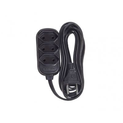 Extensao Fiolux Bipolar 02M 2X0,75Mm Preta 3 Tomadas