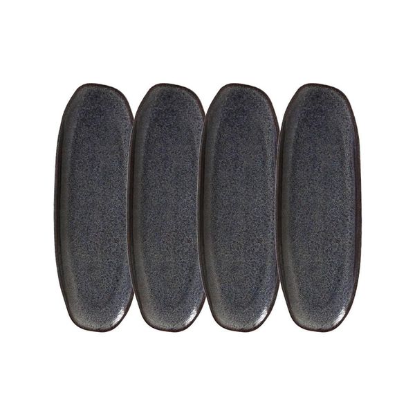 Conjunto de Travessas Oval Rasa Grande Porto Brasil Orgânico Titanium 36x13cm - 4 Peças