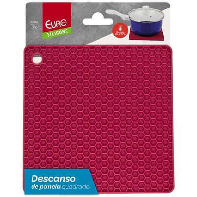 Descanso de Panela Quadrado Euro em Silicone 17x17 cm - Vermelho
