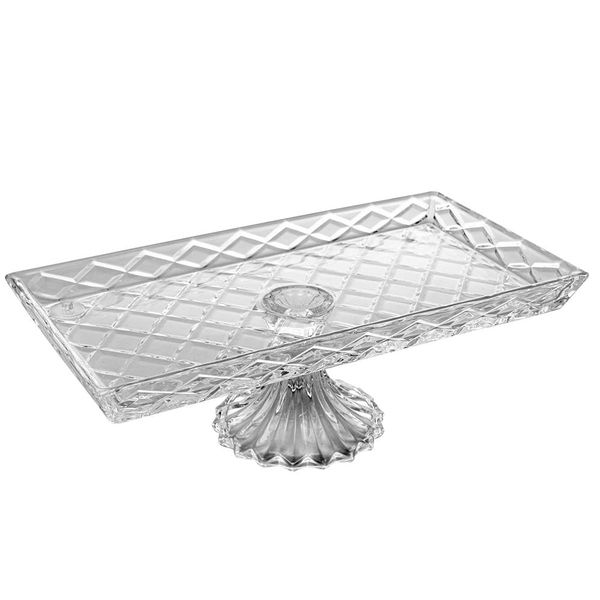 Travessa Cristal Lyor Deli Diamond com Pé 34,5cm Elegante Versátil Requintada Incolor Transparente
