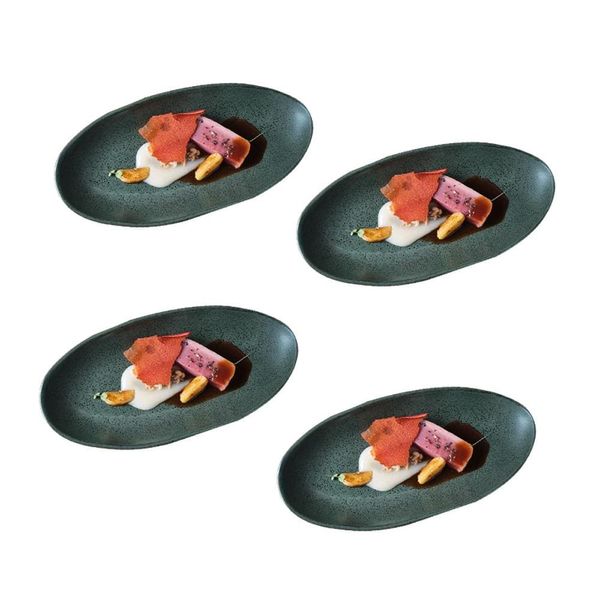 Conjunto de Travessas Ovais Grandes Porto Brasil Orgânico Greenery 32x16cm - 4 Peças
