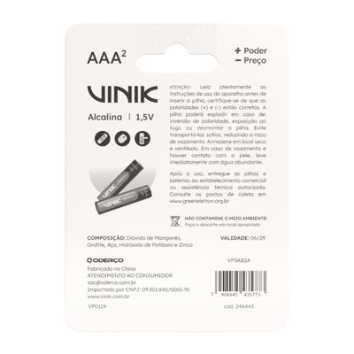 Pilha Alcalina AAA C/2 1.5V - VP3AB2A