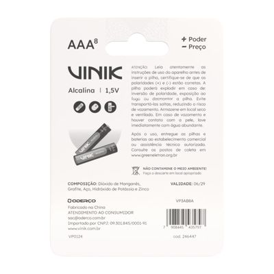 Pilha Alcalina AAA C/8 1.5V - VP3AB8A