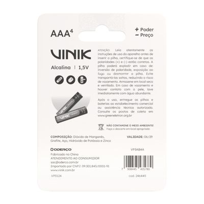 Pilha Alcalina AAA C/4 1.5V - VP3AB4A