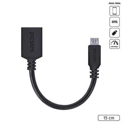 Adaptador OTG Micro USB para USB 2.0 15CM Preto Conexão com Celulares Smartphones Tablets - PAMUP-15