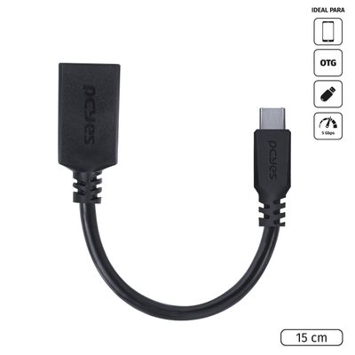 Adaptador OTG Tipo C para USB a 3.0 para Celular Smartphone 15 CM Preto - P3AMUP-15