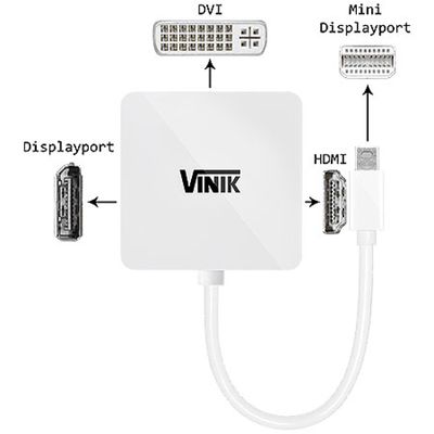 Adaptador 3 em 1 Mini Displayport para DVI/HDMI/DISPLAYPORT MDP-3IN