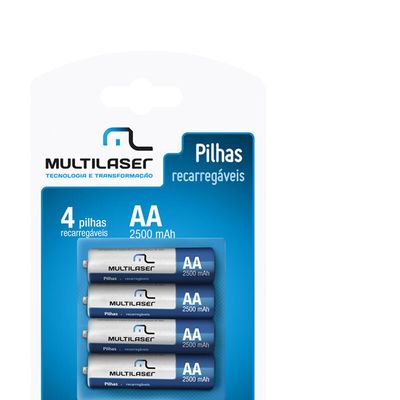 Pilhas Recarregaveis Multilaser CB052 AA (2500MAH) Blister com 4 Unidades