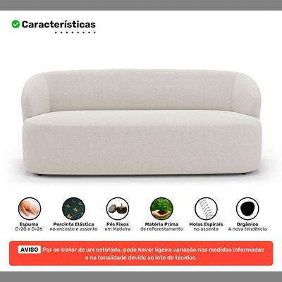 Poltrona Giratória E Sofá Orgânico Living Leez 170cm 02 Lugares Bouclê Off White - Desk Design