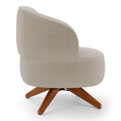 Poltrona Decorativa Orgânica Living Have Base Madeira Giratória Bouclê Bege - Desk Design