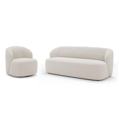 Poltrona Giratória E Sofá Orgânico Living Leez 170cm 02 Lugares Bouclê Off White - Desk Design