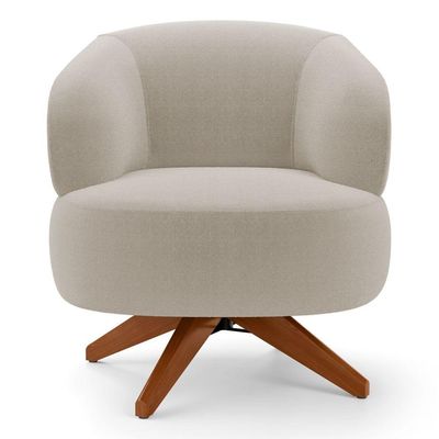 Poltrona Decorativa Orgânica Living Have Base Madeira Giratória Bouclê Bege - Desk Design