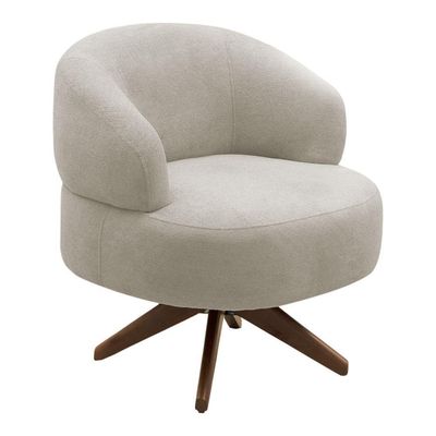 Poltrona Decorativa Orgânica Living Have Base Madeira Giratória Bouclê Bege - Desk Design