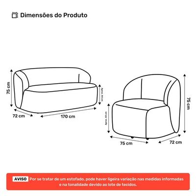 Poltrona Giratória E Sofá Orgânico Living Leez 170cm 02 Lugares Couríssimo Caramelo - Desk Design