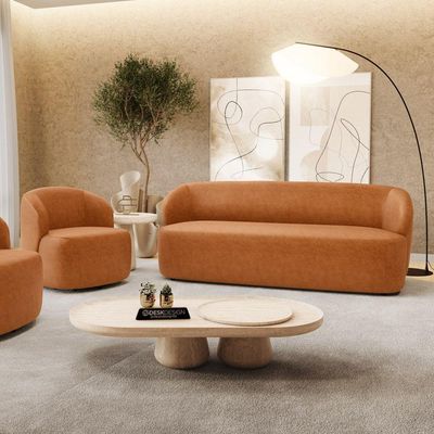 Poltrona Giratória E Sofá Orgânico Living Leez 170cm 02 Lugares Couríssimo Caramelo - Desk Design