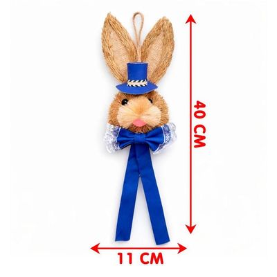 Pendente Cabeça Coelho Com Laço Decoração Páscoa Palha 40cm Rosa