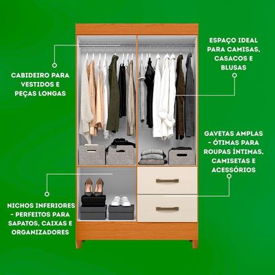 Guarda Roupa Mobi 4 Portas 2 Portas Cinamomo Com Off White - Albatroz