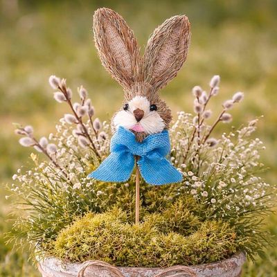 Enfeite Palito Pick Cabeça Coelho Laço Decoração Páscoa 50cm Azul