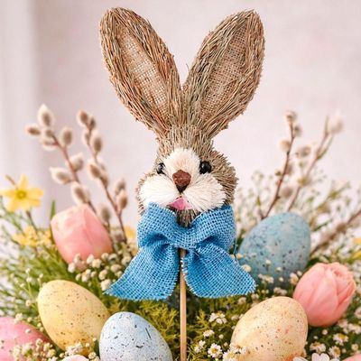 Enfeite Palito Pick Cabeça Coelho Laço Decoração Páscoa 50cm Azul